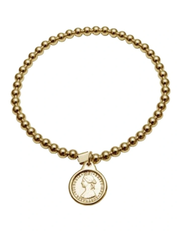 Tiny Australian Token Bezel 4Mm Stretchy Yellow Gold Bracelet