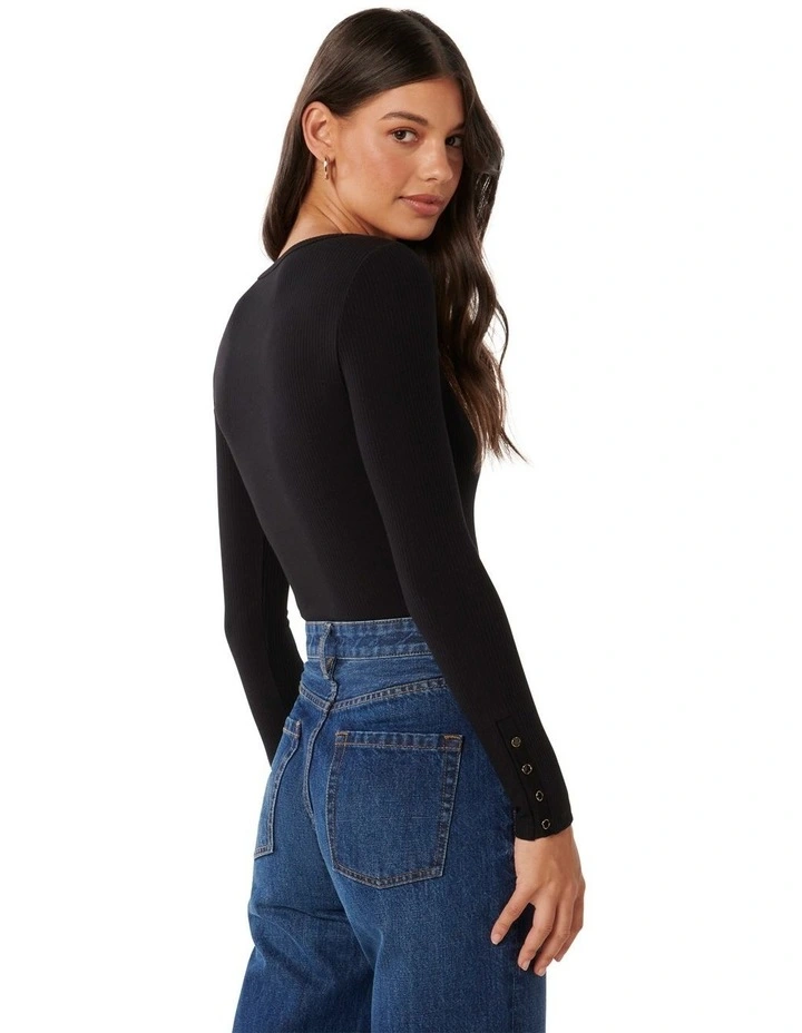 Luna Ribbed Long Sleeves Top in Black