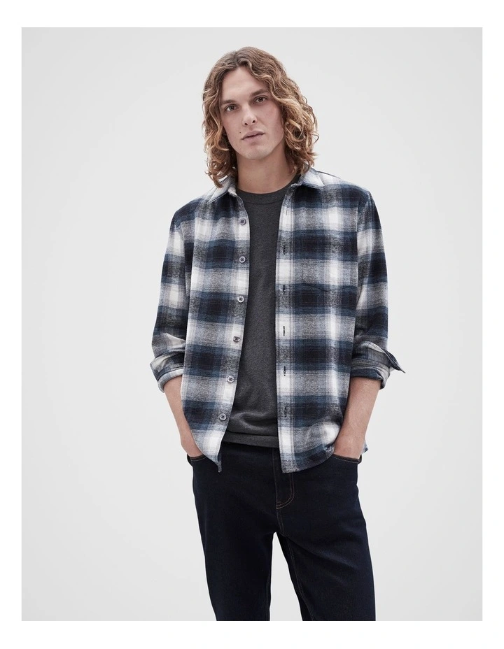 Petrol Check Long Sleeve Relaxed Fit Shirt in Grey