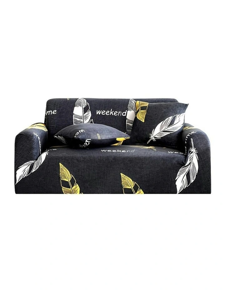 2-Seater Sofa Cover Couch Protector in Feather Print/Black