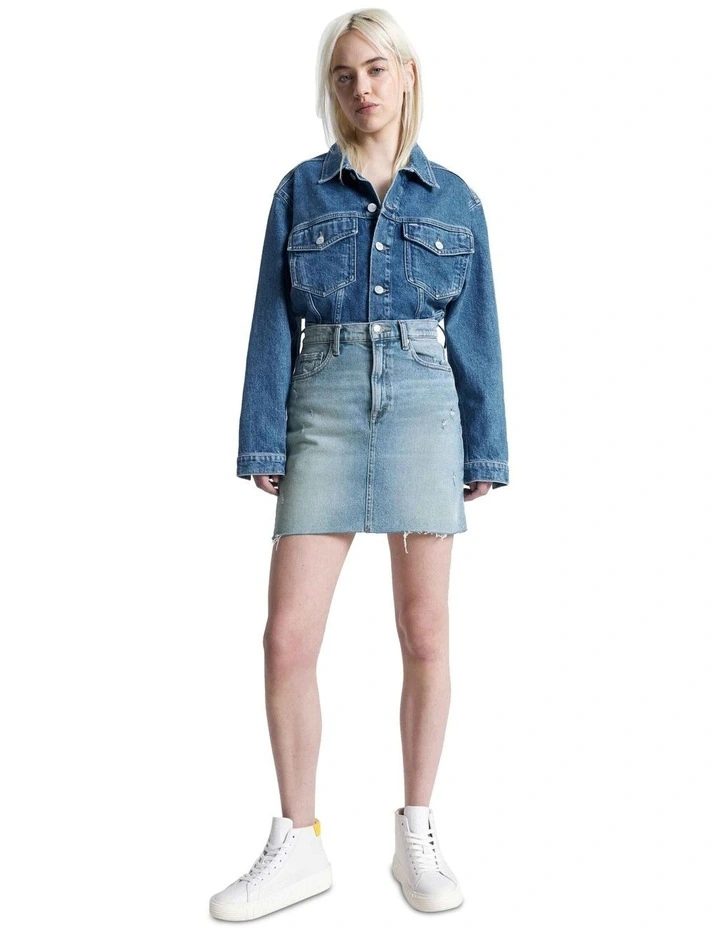 Mom Fit Ultra High Rise Denim Skirt in Blue