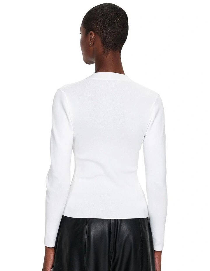 Long Sleeve V-Neck Knit Top in Ivory