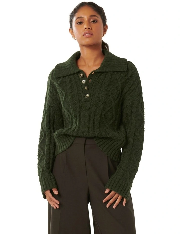 Adelaide Cabled Knit Jumper in Green