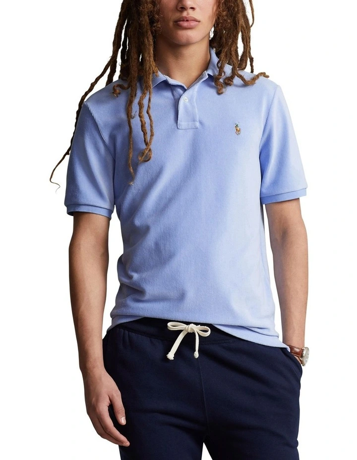 Classic Fit Knit Corduroy Polo Shirt in Blue