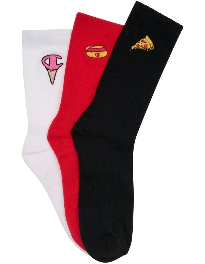 Christmas Crew Socks 3 Pack in Scarlet/Black