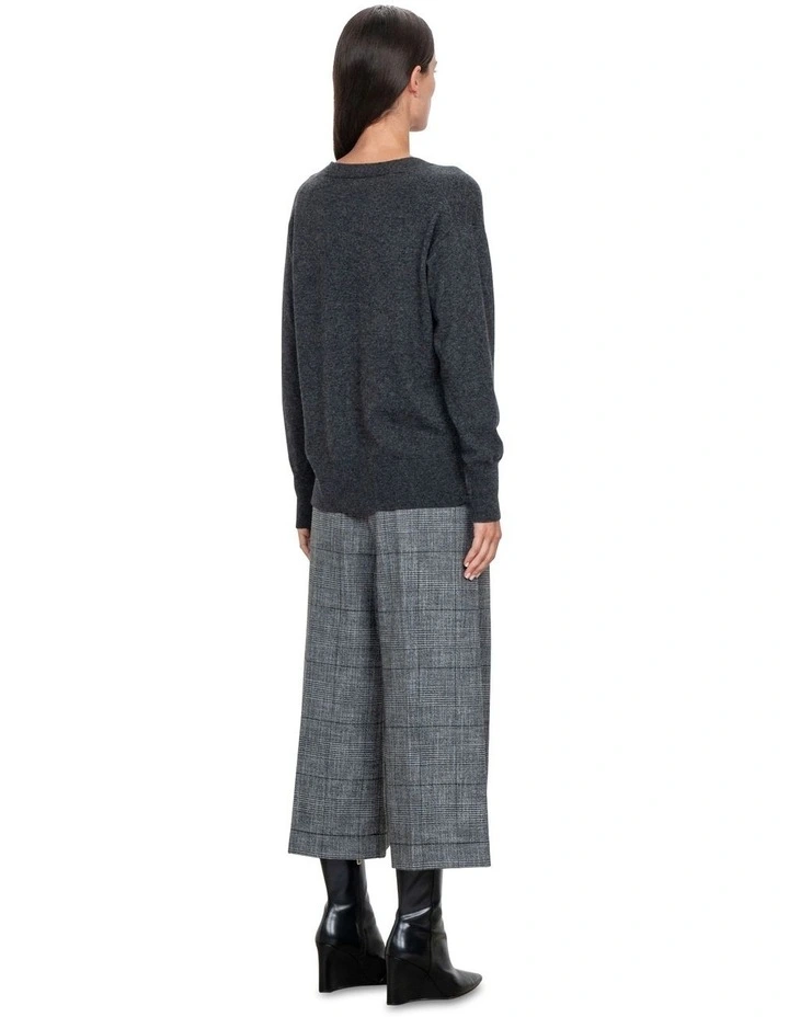 Monochrome Check Topstitch Culottes in Charcoal Melange