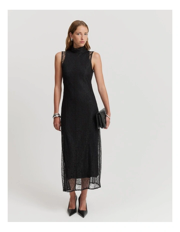 Lace Midi Dress in Black