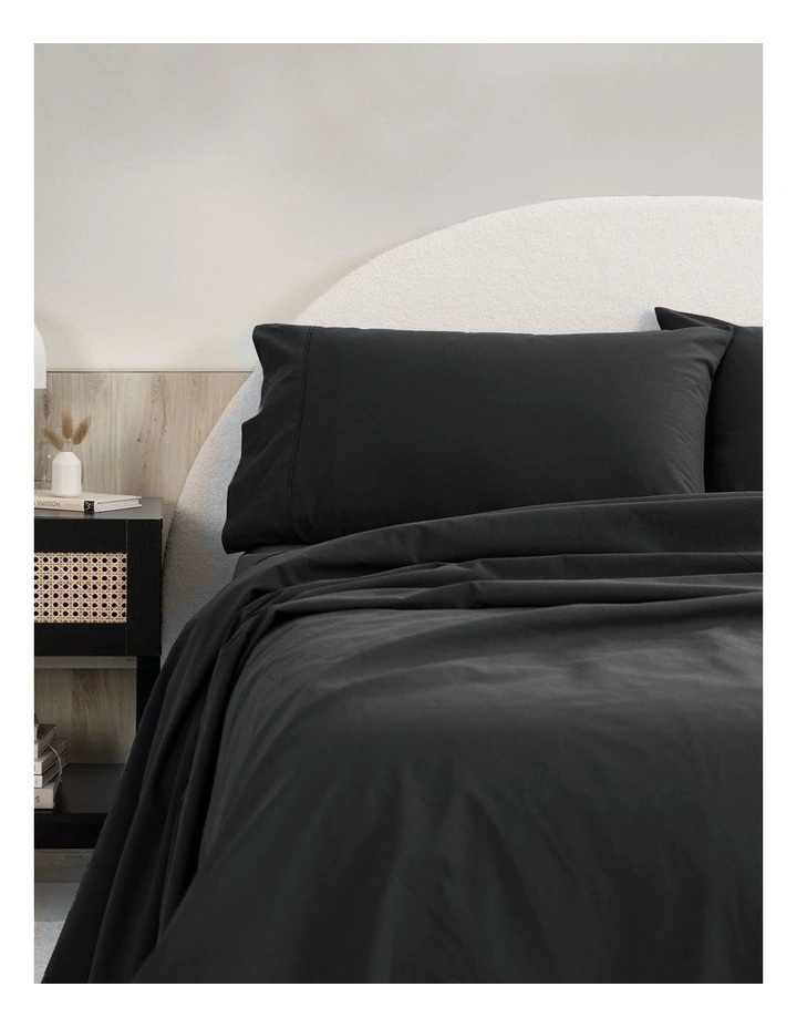 Vintage Washed 100% Cotton Sheet Set in Charcoal