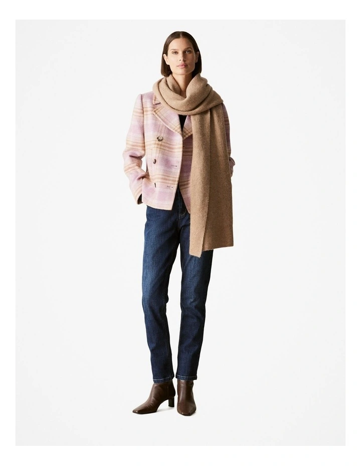 Wool Blend Yarn Dyed Plaid Peacoat in Amethyst