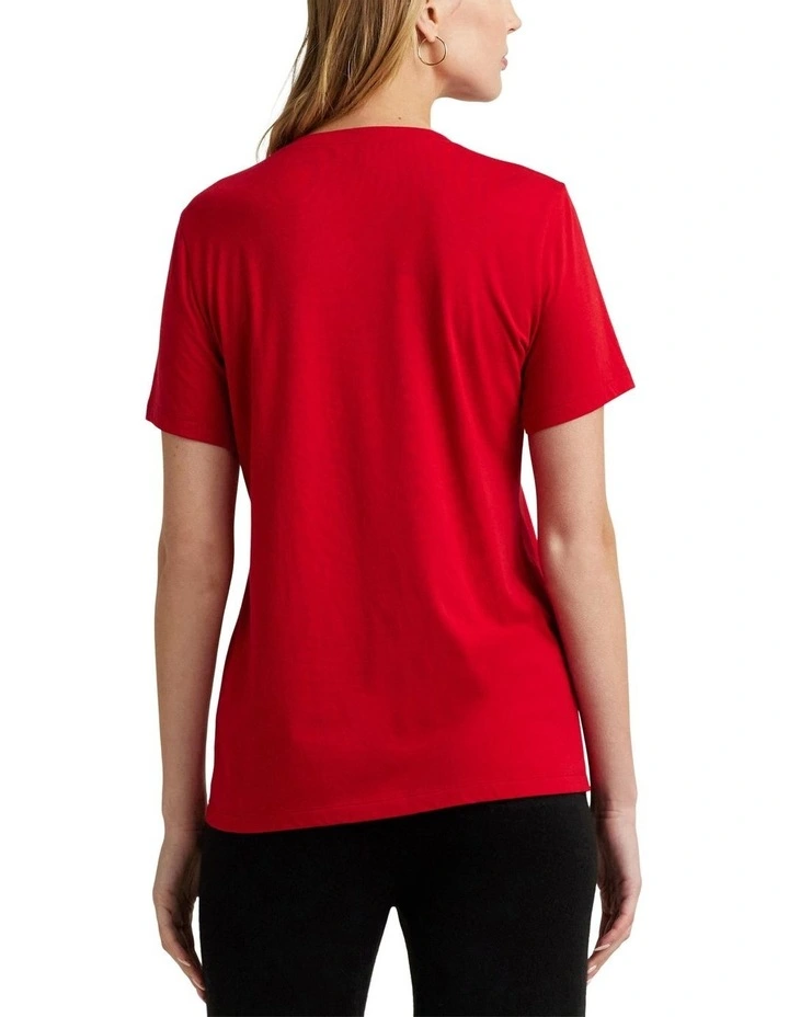 Beaded-Crest Cotton-Blend Jersey Tee in Red