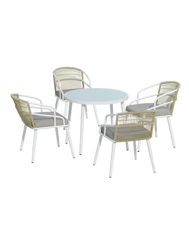 Aluminum Outdoor Dining Set 5 Piece in White/Grey