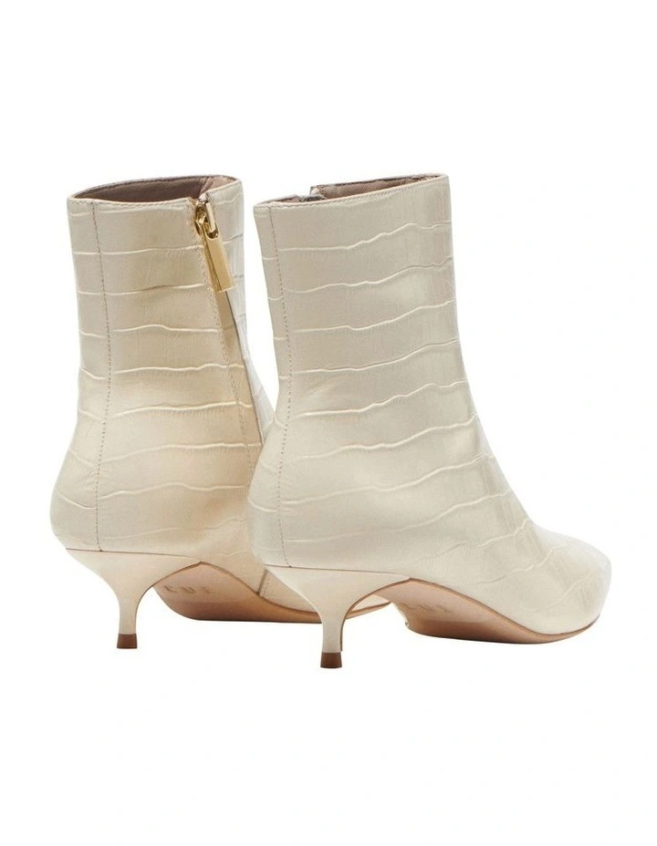 Croc Embossed Leather Boot in Cream