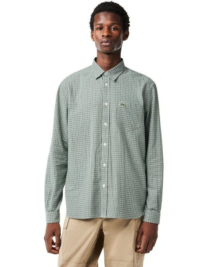 Essentials Long Sleeve Poplin Check Shirt in Sinople