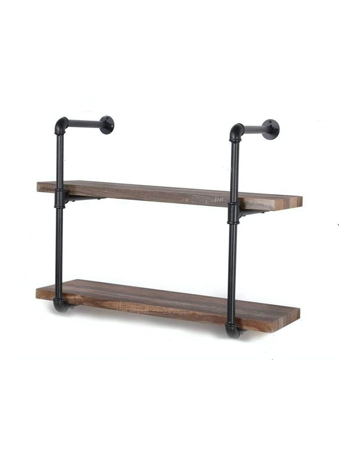 2 Tier Rustic Pipe Wall Shelving Unit Retro Brown