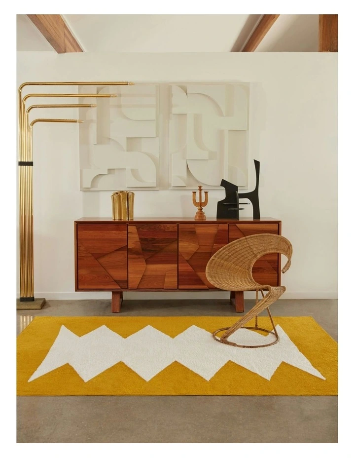 Jag Washable Cotton Feel Area Rug in White & Yellow