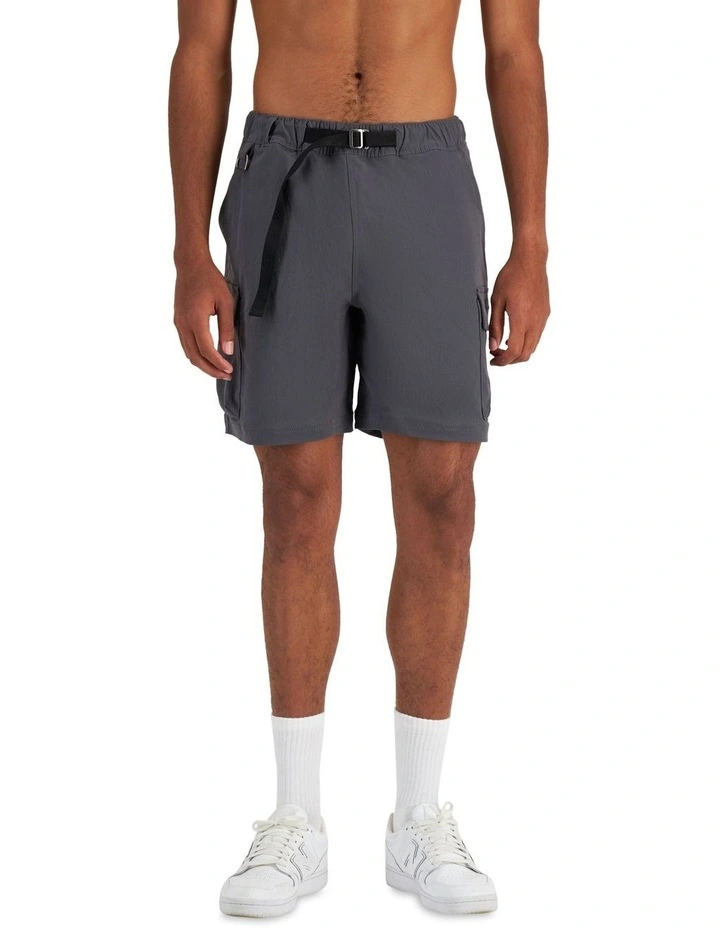 Rebound Script Hike Shorts in Grey Ocean