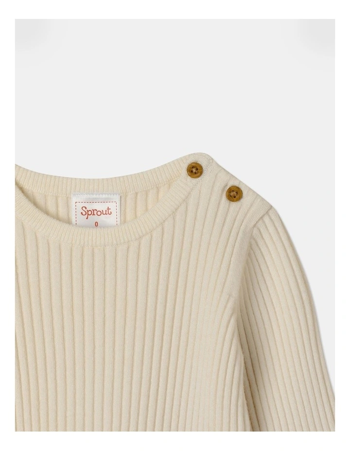 Essential Rib Longsleeve Top in Cream