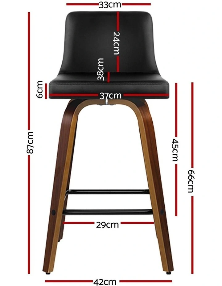 Wooden Leather x2 Bar Stools Kitchen Chairs in Black