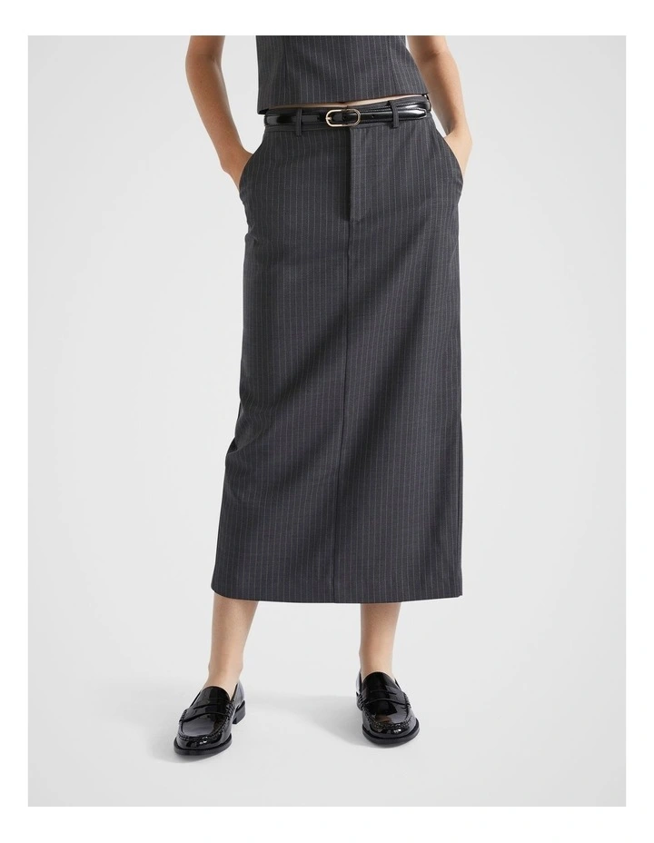Wool Blend Skirt in Steel Pinstripe