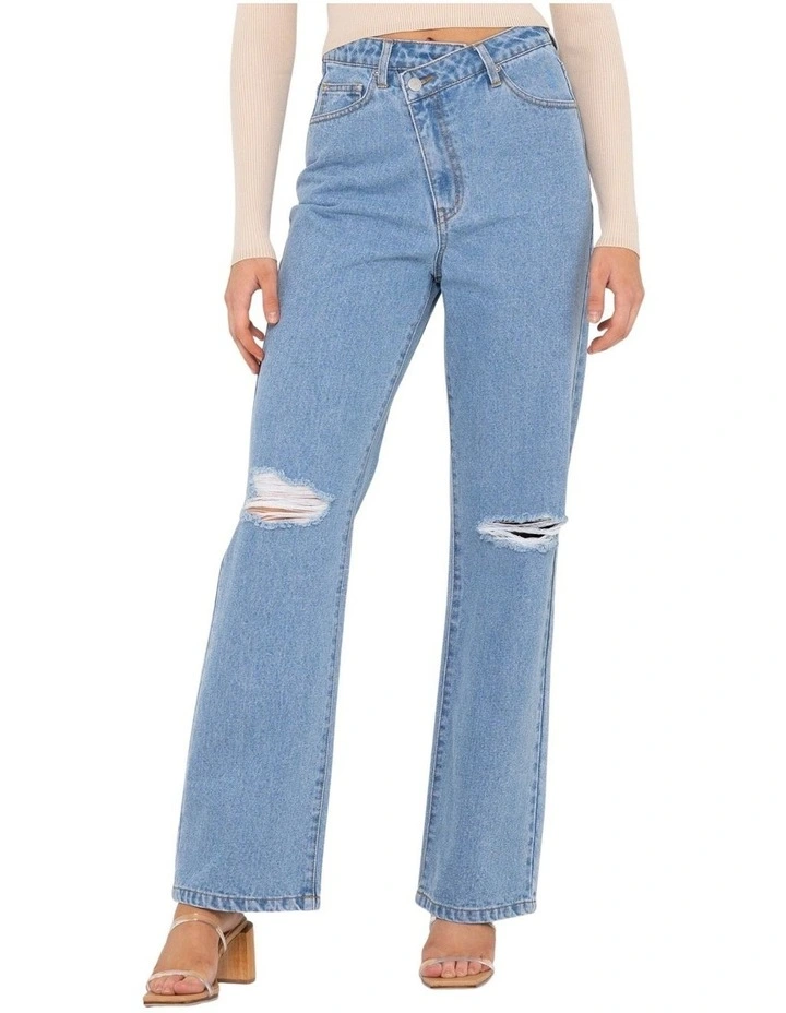 Chloe High Wide Straight Leg Jean in Blue