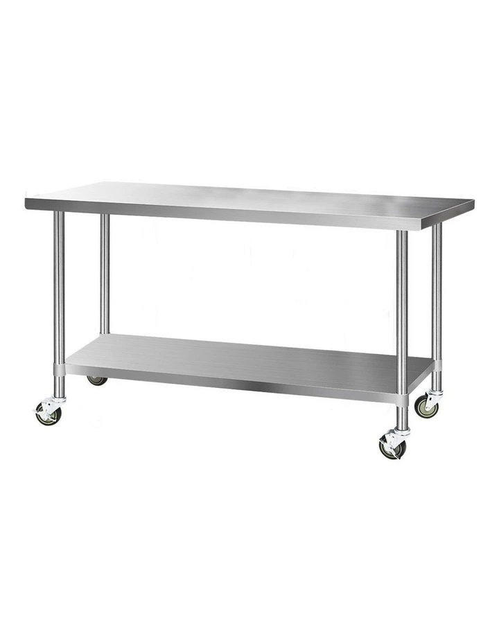 Commercial Stainless Steel Kitchen Bench Prep Table w/ Wheels 1829x76mm Silver