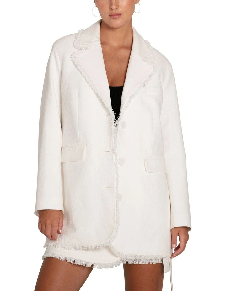 Young Blood Frayed Edge Blazer in Cream