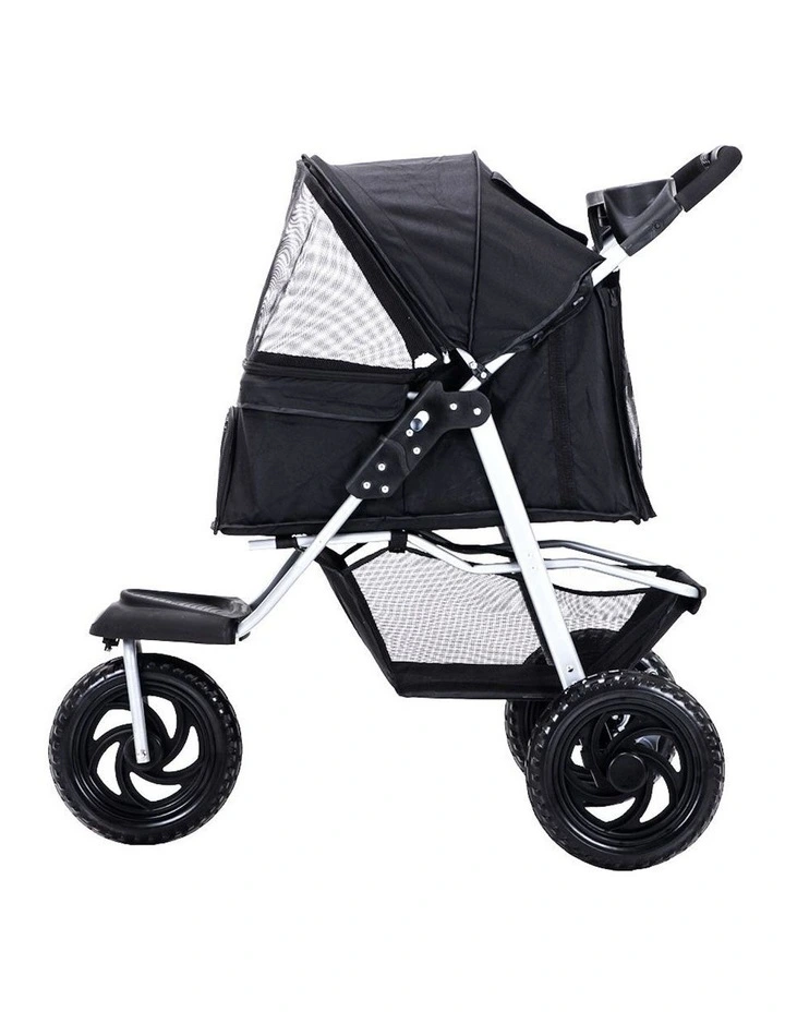 3 Wheels Foldable Large Pet Stroller in Black