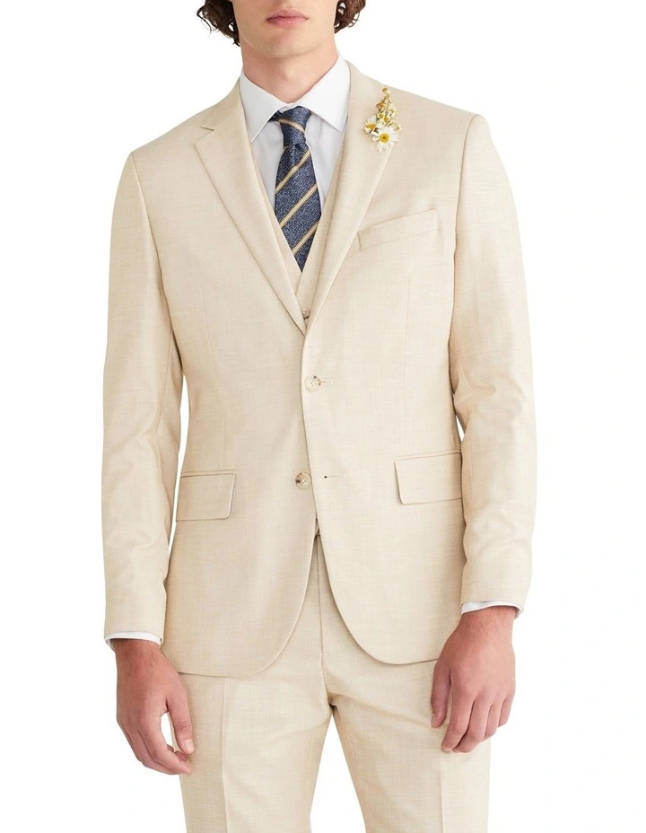 Slim Sharkskin Plain Suit Jacket in Ecru