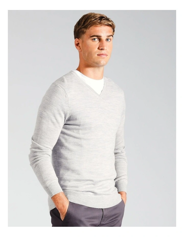Australian Merino V-Neck Knit in Grey