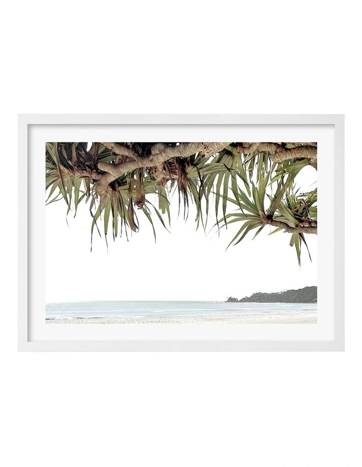 Australian Made Byron Beach View Art Print A2 in White Frame