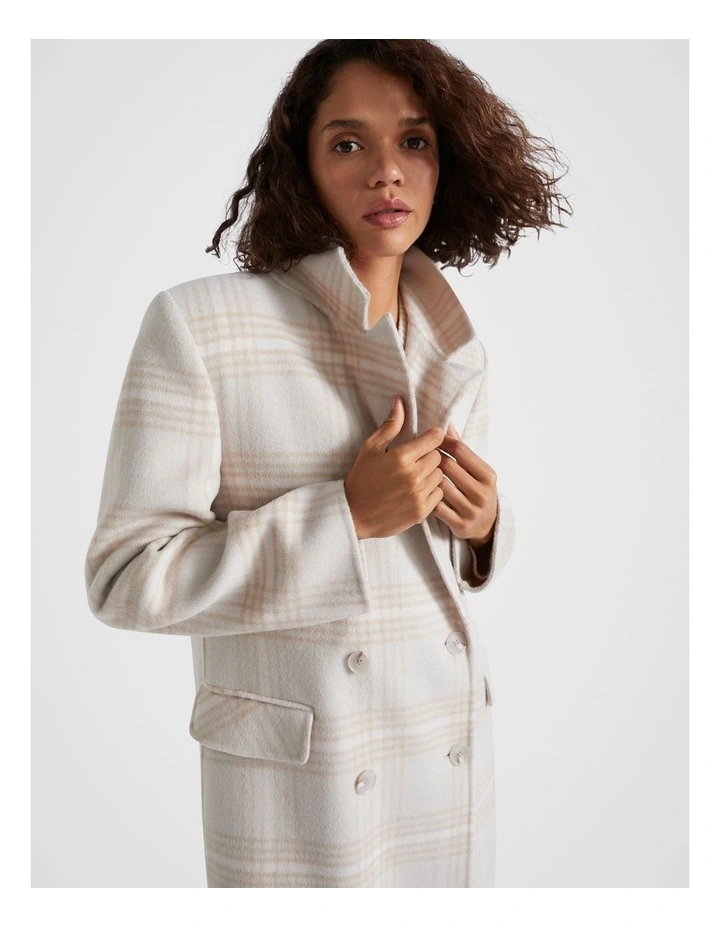 Wool Check Coat in Cream