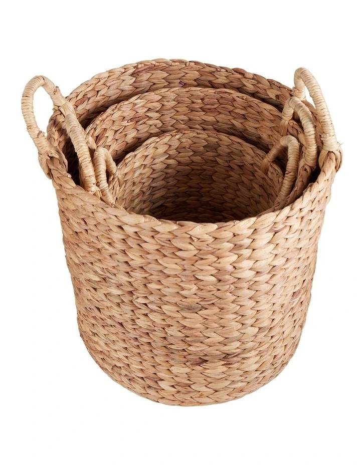 Arrow Weave Water Hyacinth Tall Baskets Set of 3 in Natural