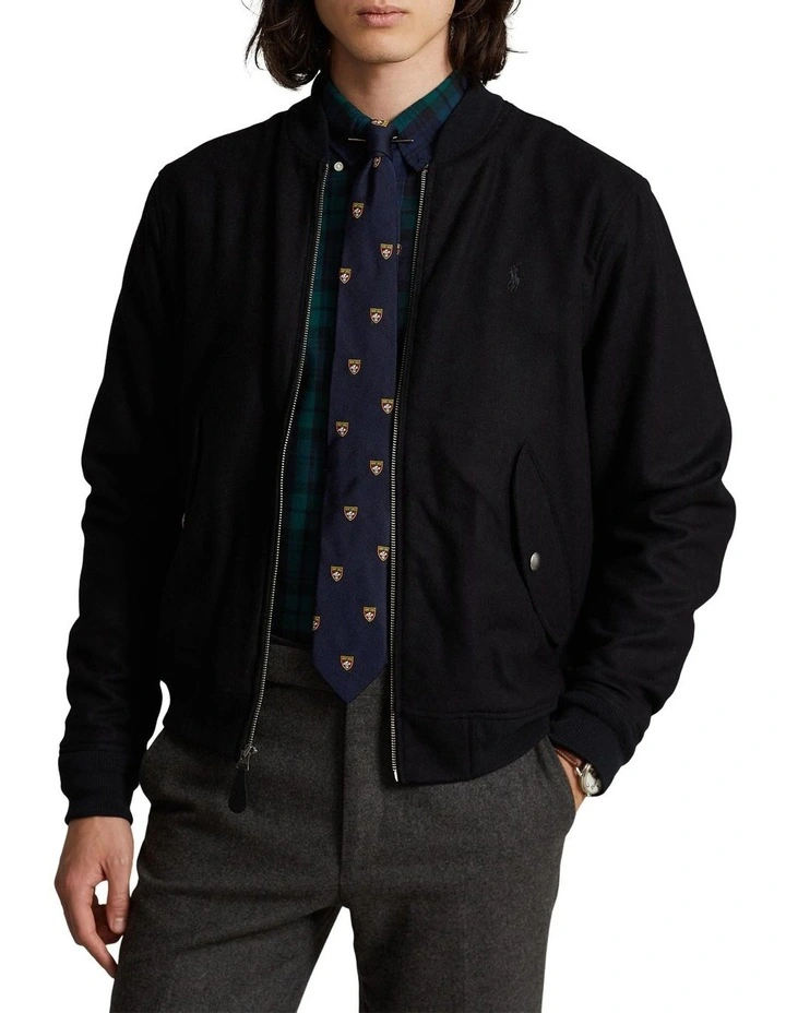 Wool Blend Bomber Jacket in Black