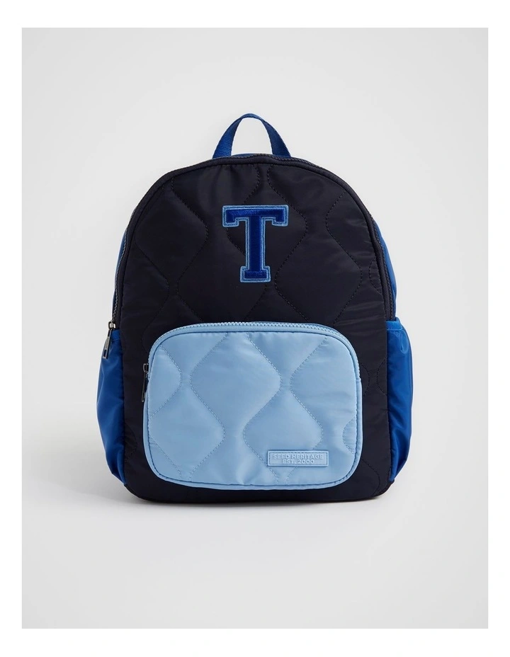 Quilted Initial "T" Backpack in Navy