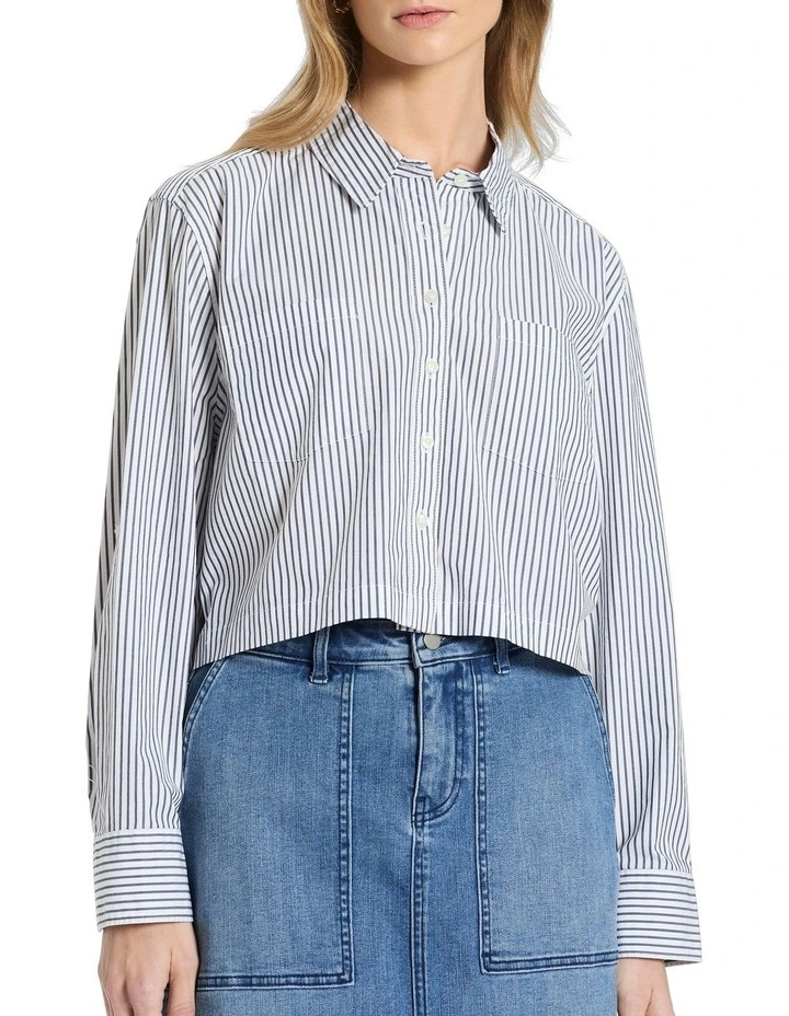 Mireya Cropped Stripe Shirt in Ivory/Ink
