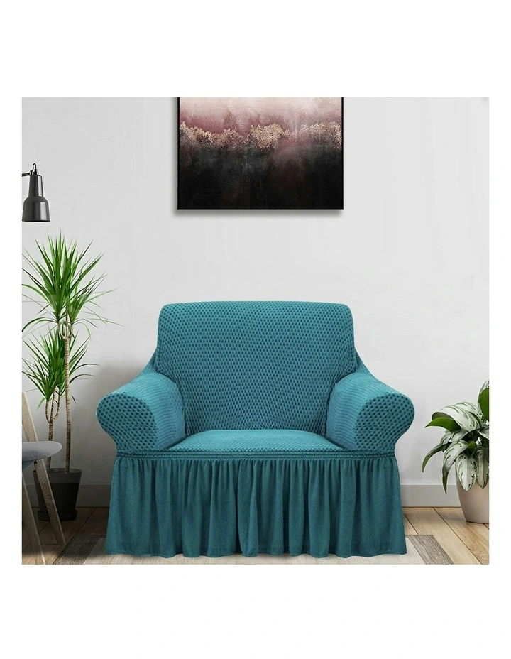 1-Seater Sofa Cover with Ruffled Skirt Couch Protector in Blue