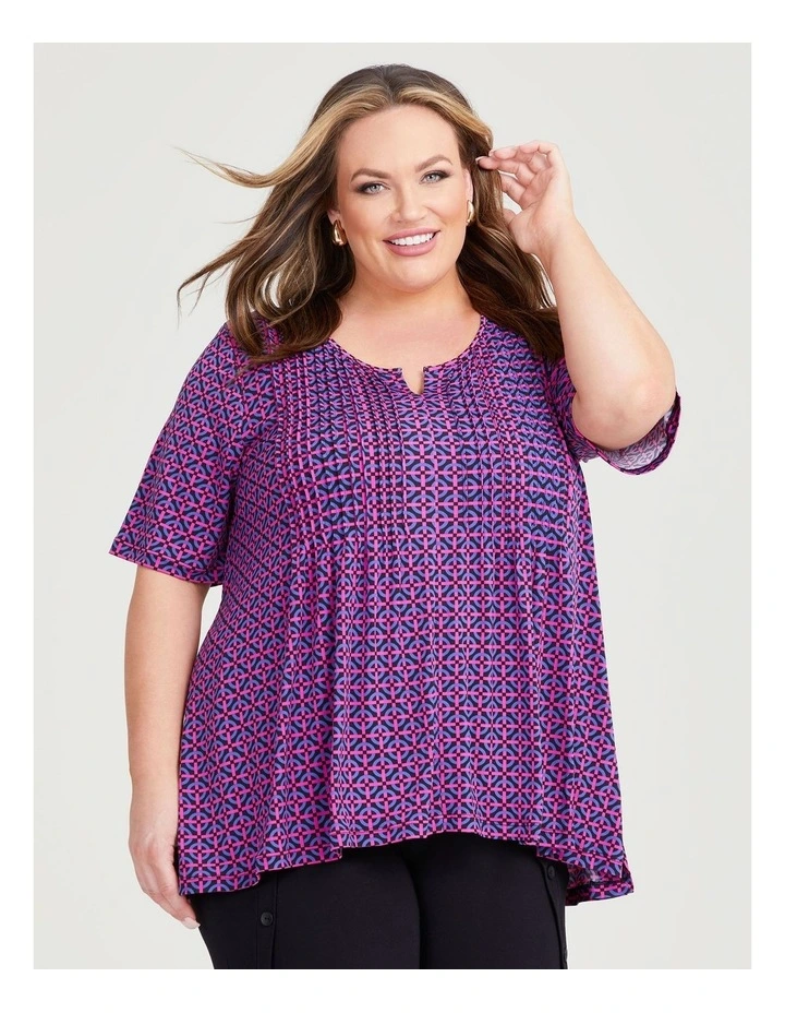 Multi Geo Pintuck Top in Print