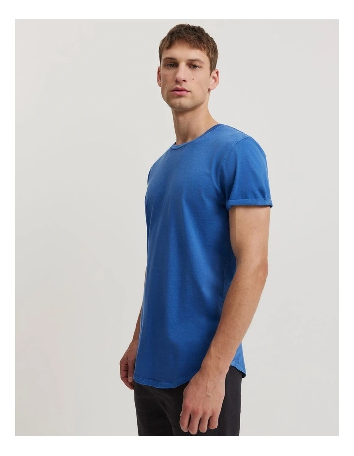 Australian Cotton Longline Garment Dyed T-shirt in Marine Blue