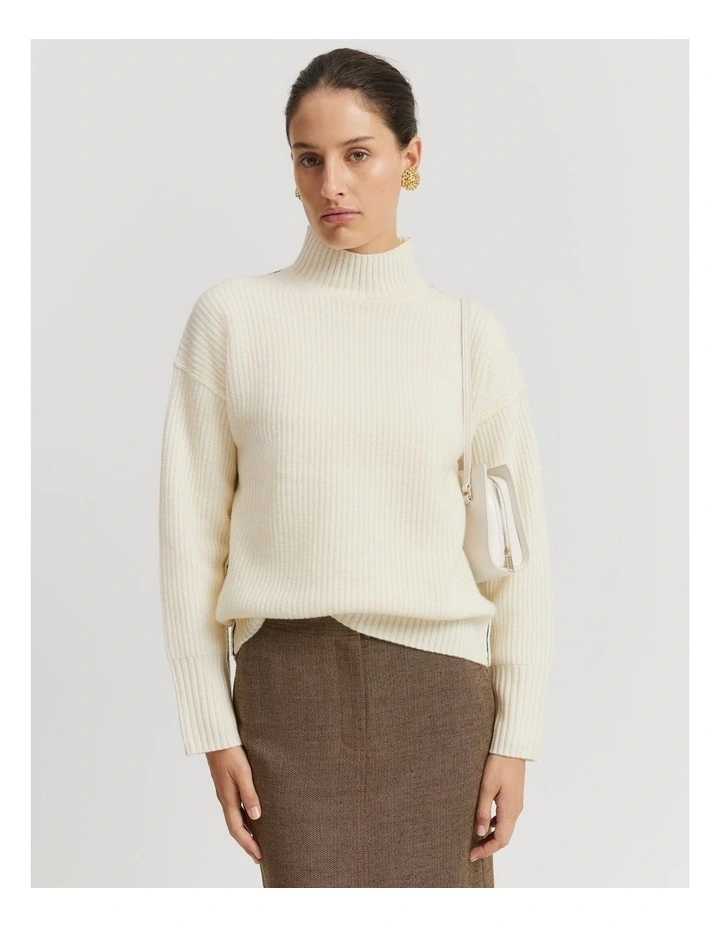 Australian Merino Wool Funnel Neck Knit in Cream