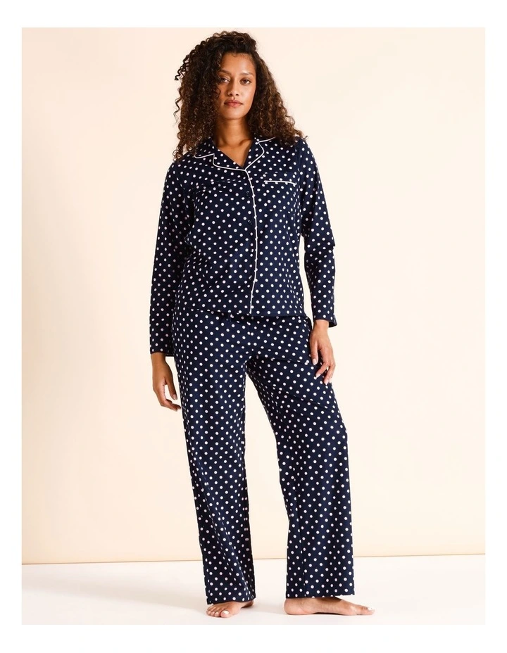 Flannelette Pyjama Set in Navy Spot