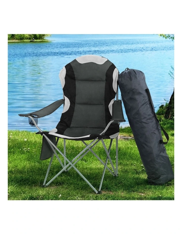 Camping Folding Chair Portable Outdoor Hiking Fishing Picnic 2pcs in Grey