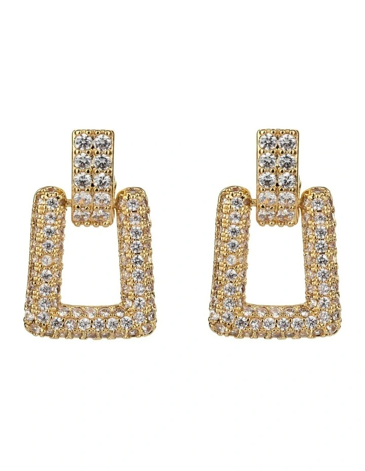 Rectangular Cz Drop Earring in Gold