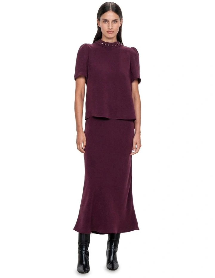 Drapey Crepe Bias Skirt in Dark Plum
