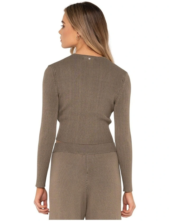 Solace Long Sleeve Knitted Top in Olive Green