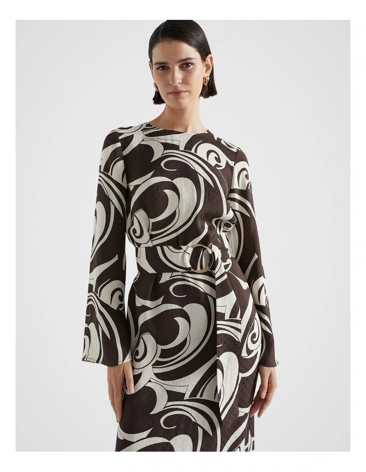 Jacquard Swirl Midi Dress in Retro Swirl