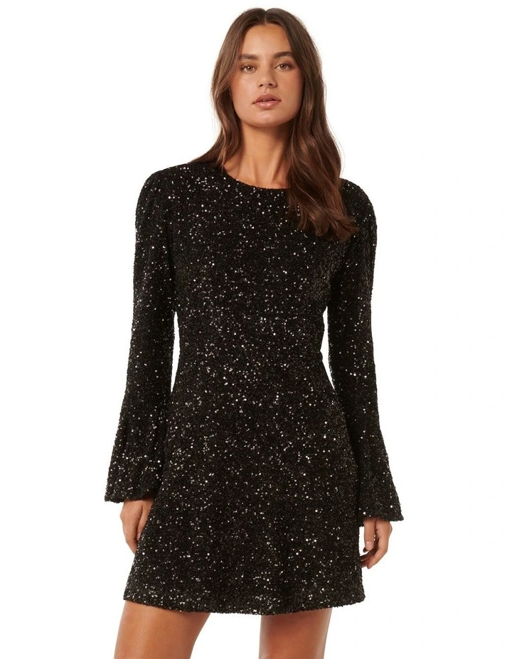 Lizzy Sequin Mini Dress in Black