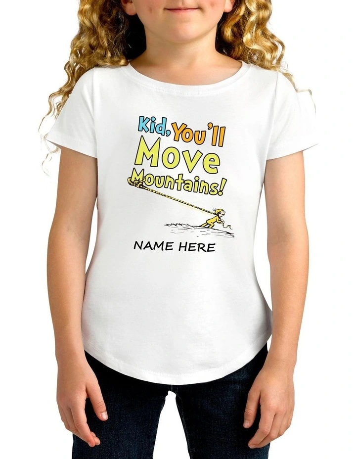 Girl's Dr.Seuss Move Mountains Personalised Cotton T Shirt