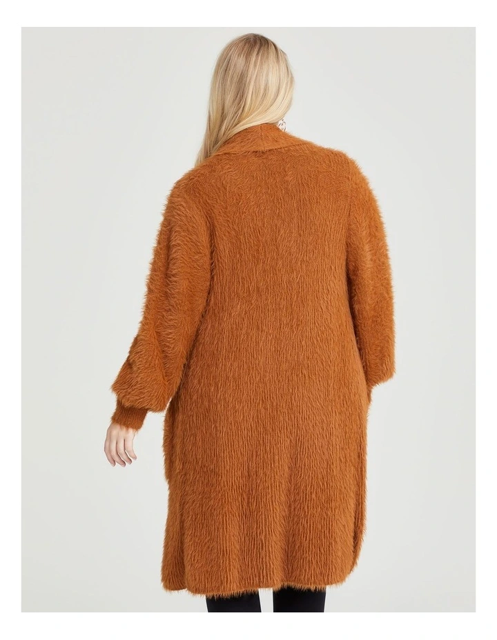 Fluffy Knit Cozy Cardigan in Caramel