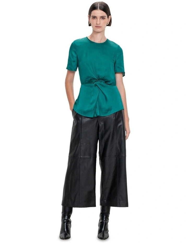 Drapey Satin Twist Top in Green