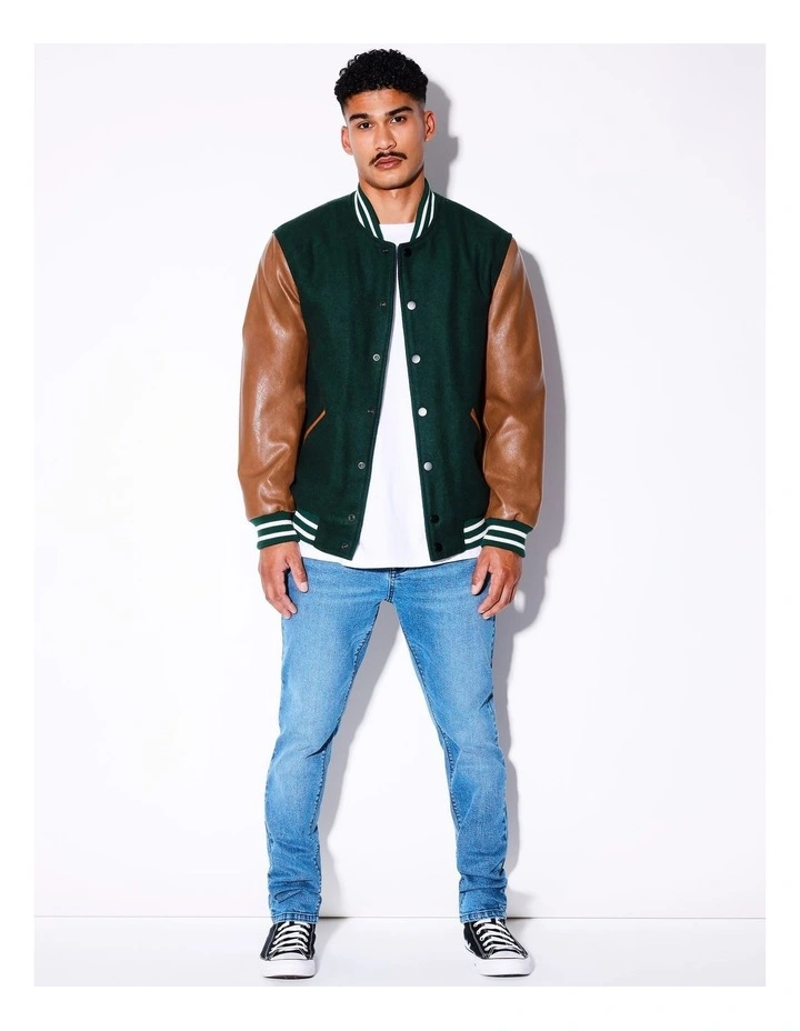 Bitter Vengeance Recycled Varsity Jacket in Green